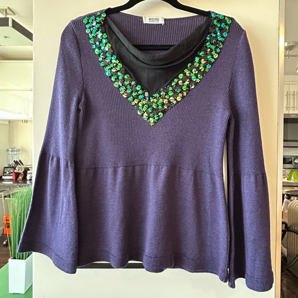 Moschino Purple Sweater with Green Sequin Detail